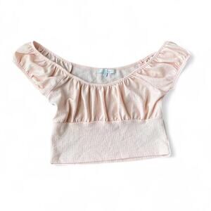 Vintage Glo Fashion London Rose Pink Off-the-Shoulder Crop Top – Size S